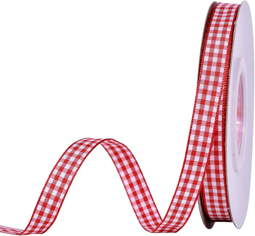 YAMA Gingham Ribbon 3/8" Wide by 25 Yard, Red and White Plaid Ribbon for DIY Crafts, Gift Wrappin... | Amazon (US)