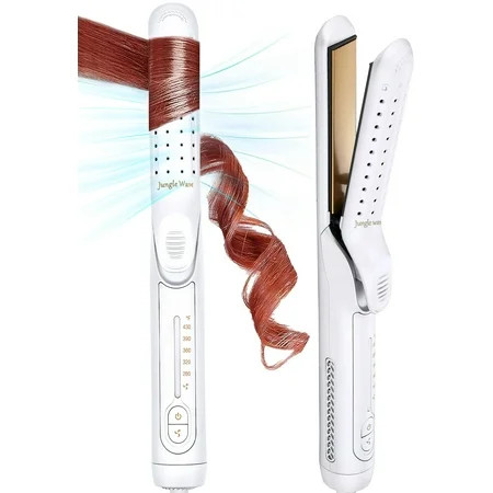 Curling Iron, Jungle Wave Pro Airflow Styler 2 in 1 Hair Straightener and Curler, Ionic Ceramic Flat Iron with 360° Cool Air, 1 Inch, White | Walmart (US)