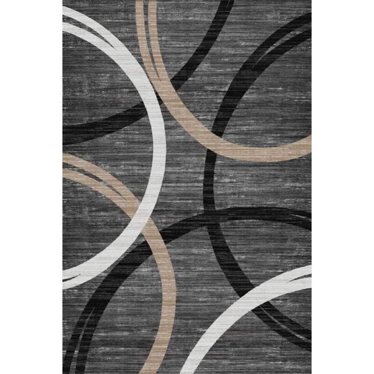 Modern Wave Curve Machine Washable Area Rug in Black | Wayfair North America