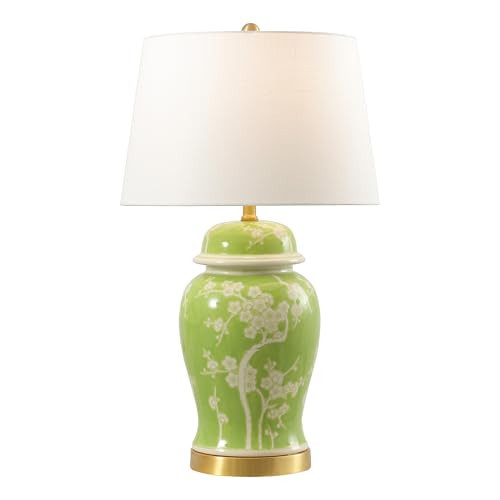 JONATHAN Y 29.5" Green/White Traditional Ceramic Ginger Jar Table Lamp for Living Room, Chinoiserie Asian Bedside Lamp with White Linen Shade and LED Bulb Included (JYL3047B) | Amazon (US)