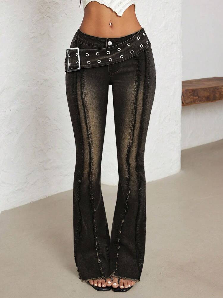 Jeanoix Women's Low Waist Flare Leg Jeans  | SHEIN