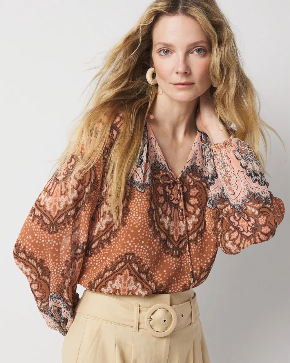 Paisley Tie-Neck Blouse | White House Black Market