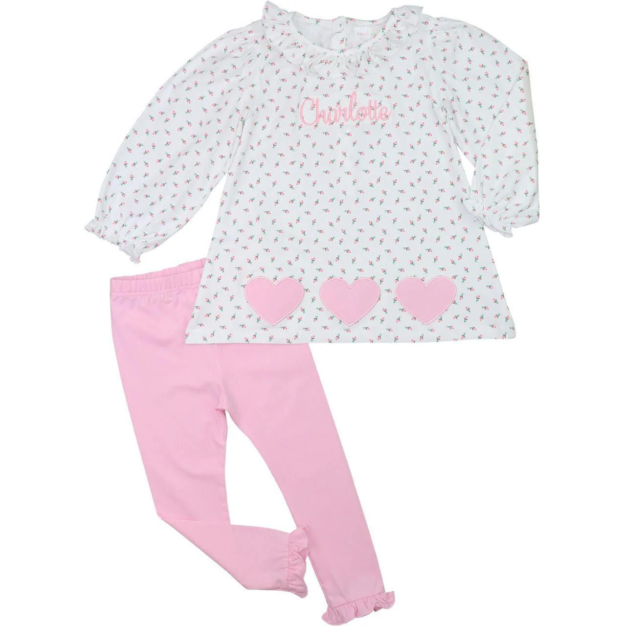 Pink Rosebud Applique Heart Knit Legging Set | Cecil and Lou