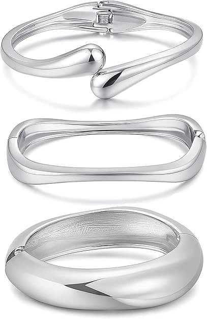 Chunky Gold Bangle Bracelets for Women, Dainty 14k Gold Plated Big Stackable Bangles Set, Trendy ... | Amazon (US)