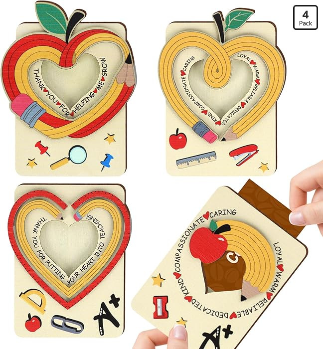PAIVSUN 4Pcs Teacher Appreciation Gifts Card Holder, Wooden Teachers Thank You Gift Card Holder f... | Amazon (US)