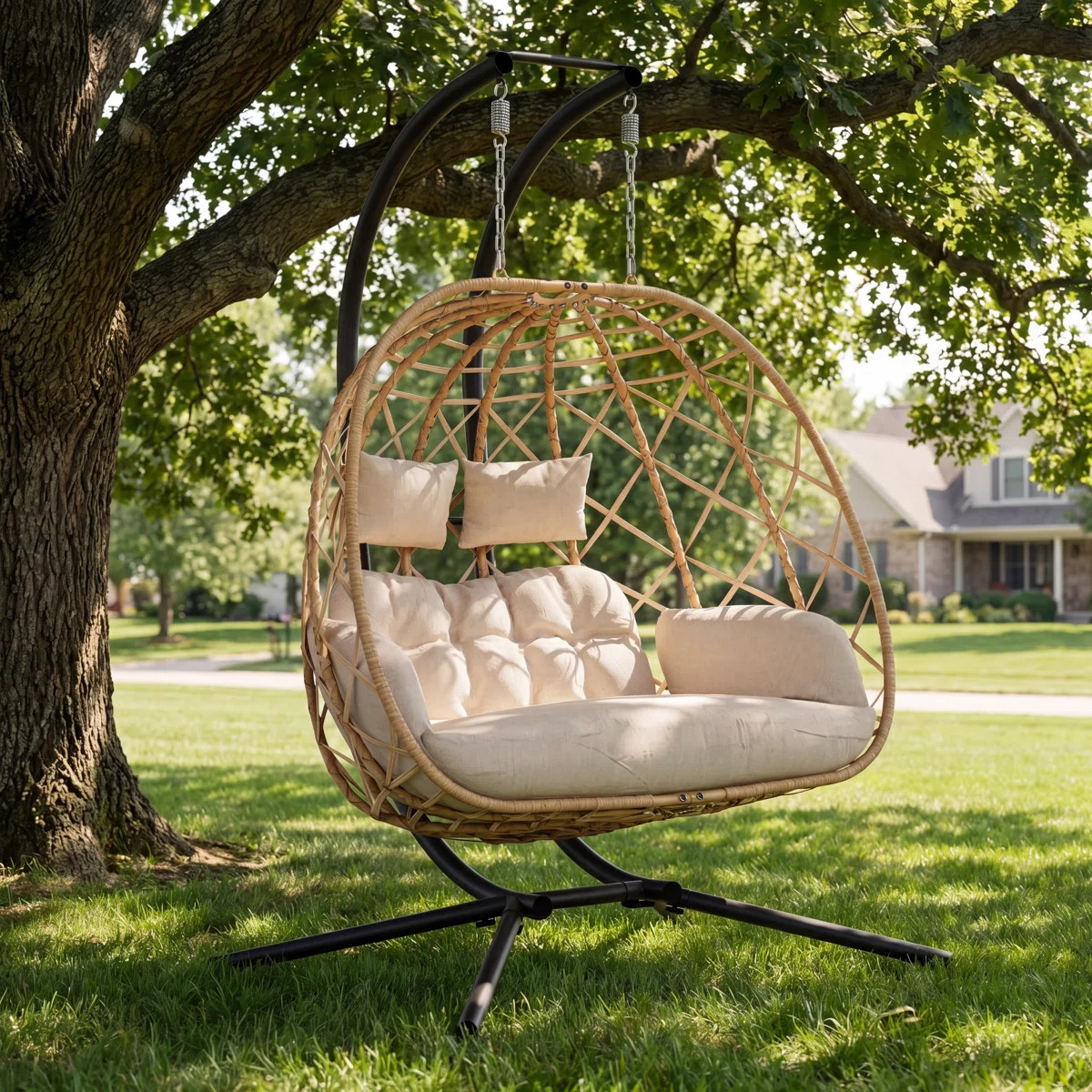 Ecolounge Modern Bohemian 2-Person Swing Chair with Stand, 650 lb Capacity, All-Weather Indoor/Ou... | Wayfair North America