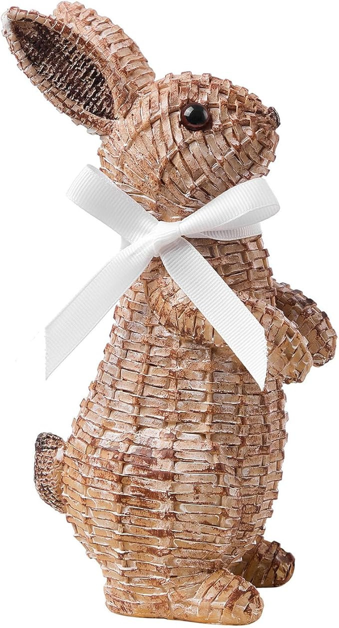 Rattan Rabbit Woven Rabbit Bow Resin Ornaments for Home Courtyard Lawn Tabletop and Easter Decora... | Amazon (US)