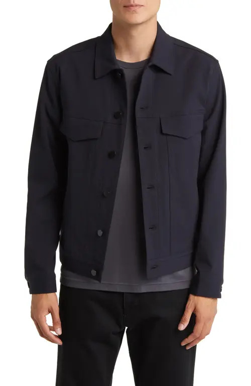 Theory River Cotton Blend Twill Trucker Jacket in Dark Navy at Nordstrom, Size Large | Nordstrom