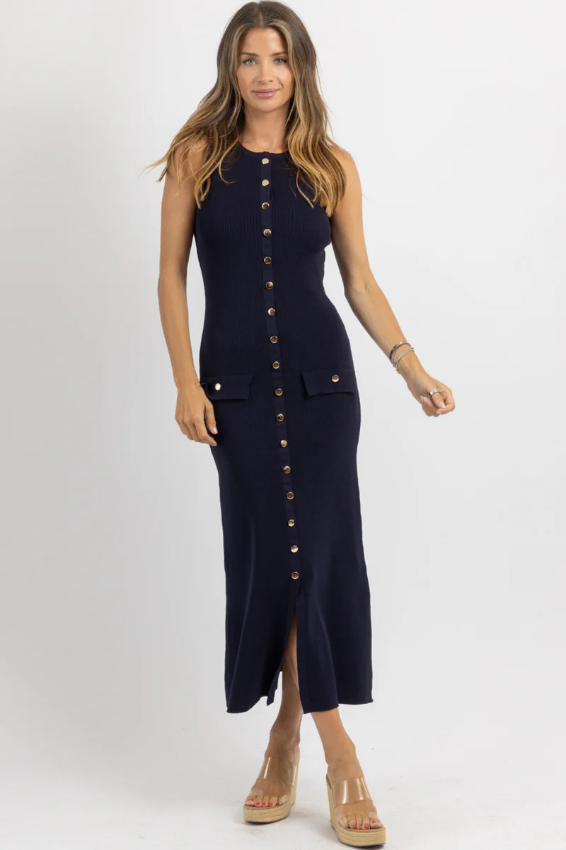 CELINE NAVY BUTTON DRESS | L'ABEYE