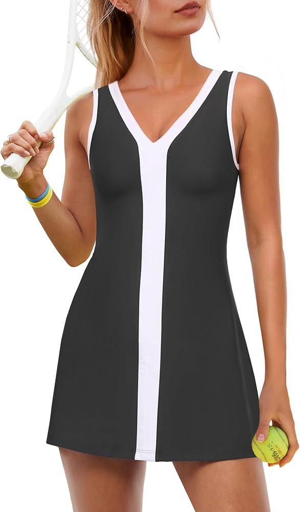 ReachMe Womens Tennis Dresses with Shorts Golf Outfits Athletic Dresses Active Workout Dress Acti... | Amazon (US)