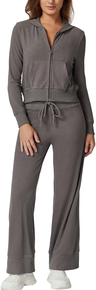 QINSEN Women's Two Piece Outfits Long Sleeve Full-Zip Hoodie and Wide Leg Pants Tracksuit Lounge ... | Amazon (US)