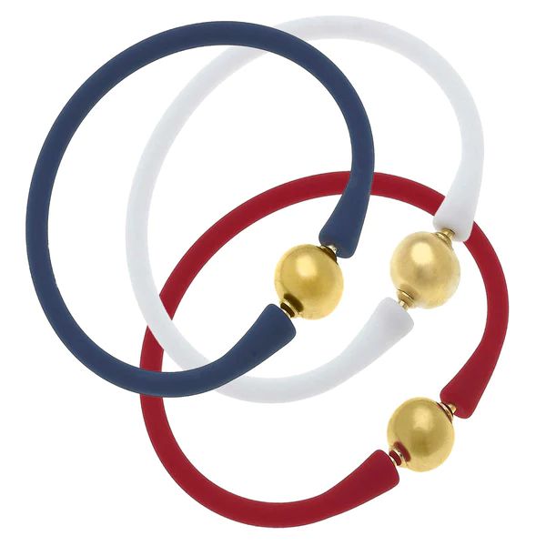 Bali 24K Gold Silicone Bracelet Stack of 3 in Red, White & Navy | CANVAS