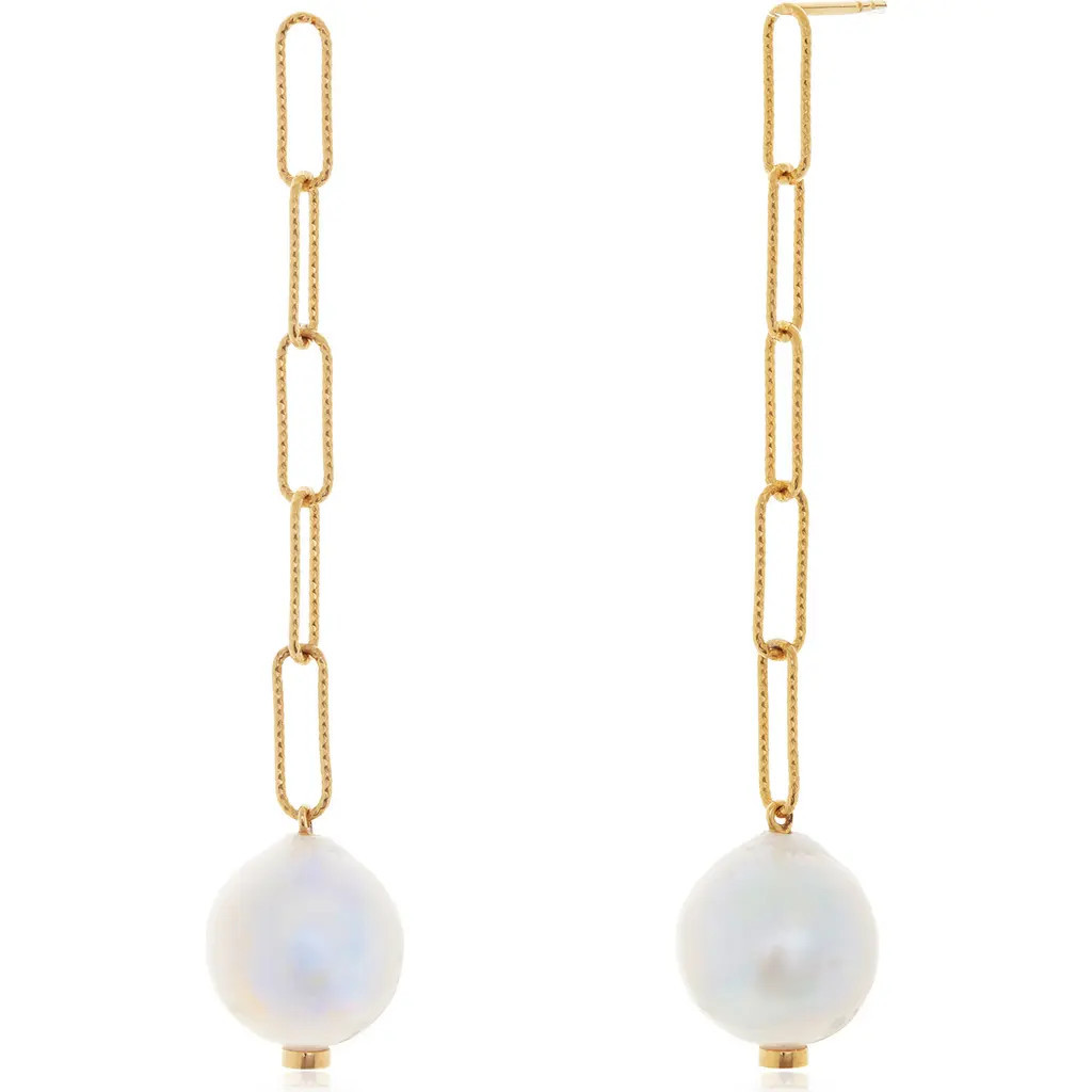 Monica Vinader Baroque Pearl Linear Drop Earrings in Yellow Gold at Nordstrom | Nordstrom