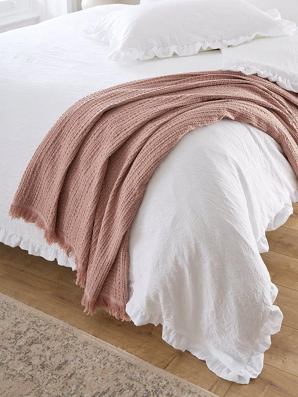 Textured Waffle Cotton Bedspread Throw – Pink | Very (UK)