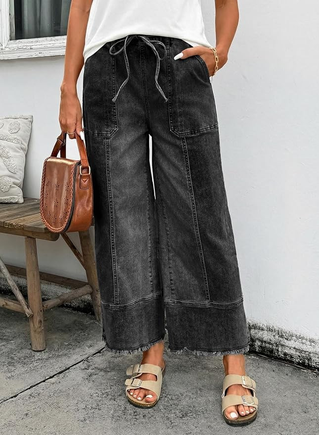 SHEWIN Women's Wide Leg Jeans High Waisted Baggy Jeans Stretchy Drawstring Denim Pants | Amazon (CA)