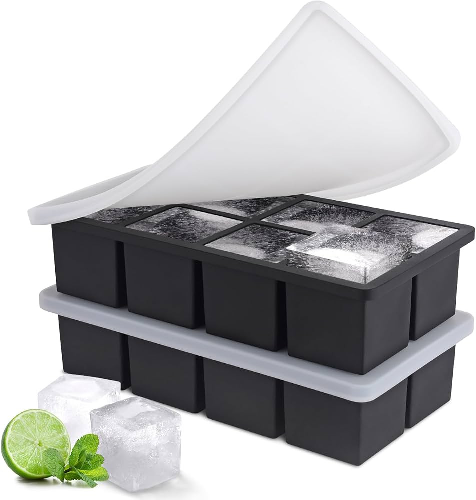 Ice Cube Tray with Lid, Silicone Ice Cube Tray Square Ice Cubes, Easy-Release Large Ice Cube Moul... | Amazon (US)