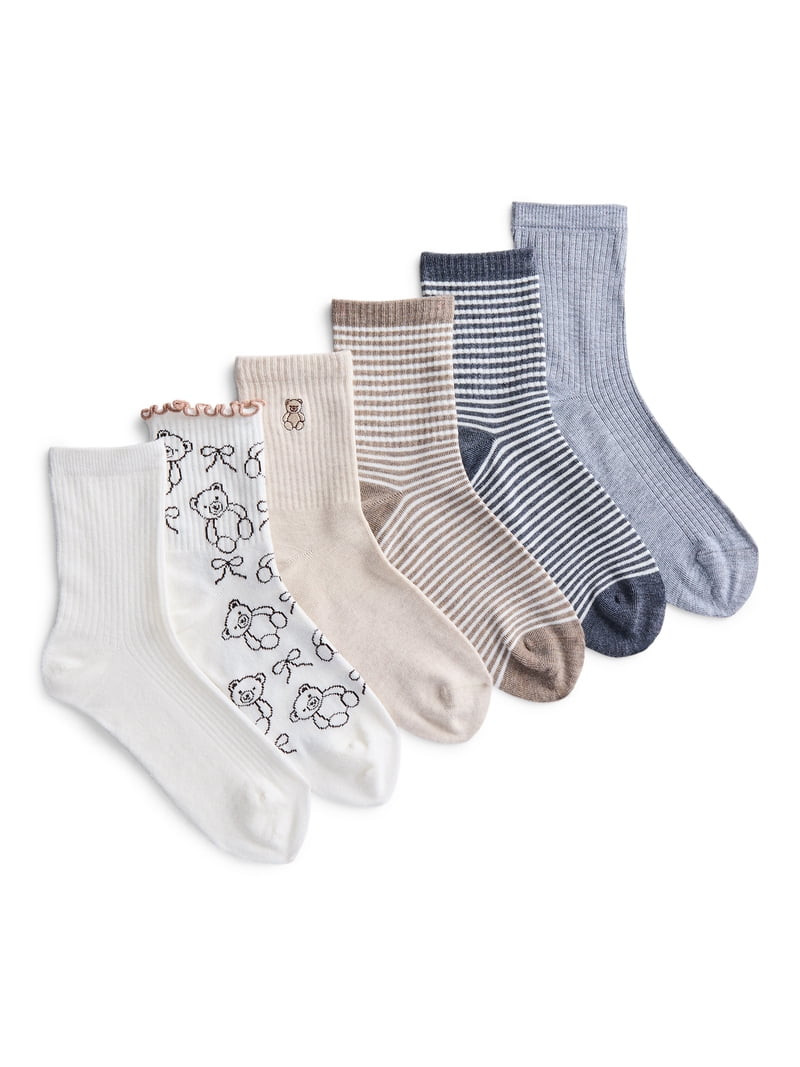 No Boundaries Embroidered Mid Crew Socks, 6-Pack, Women's, Shoe Sizes 4-10 | Walmart (US)
