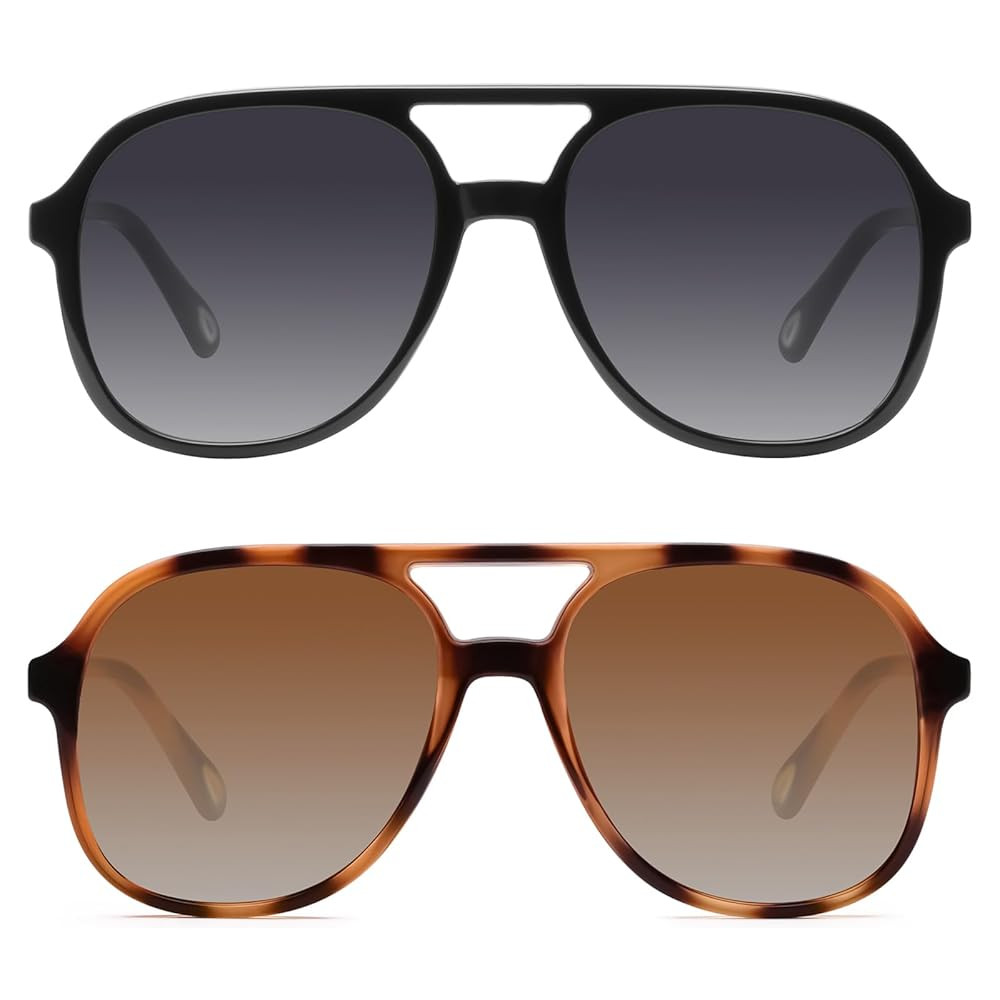 YDAOWKN Retro Square Aviator Sunglasses for Womens Mens Vintage 70s Double Bridge Sun Glasses | Amazon (US)