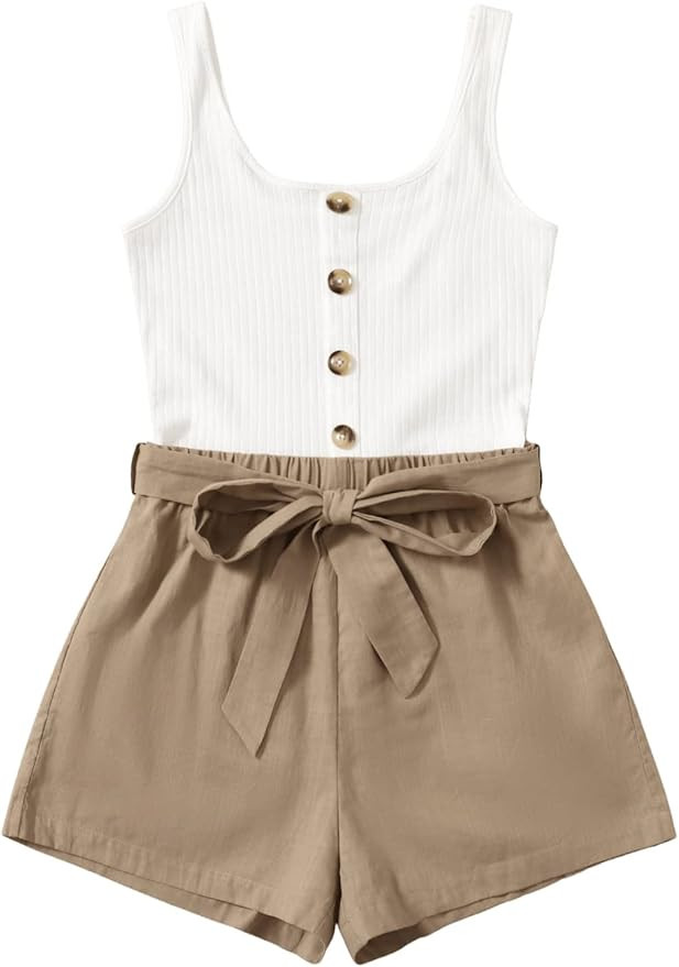 SweatyRocks Women's Sleeveless Cami Romper Colorblock Short Jumpsuit with Belt | Amazon (US)