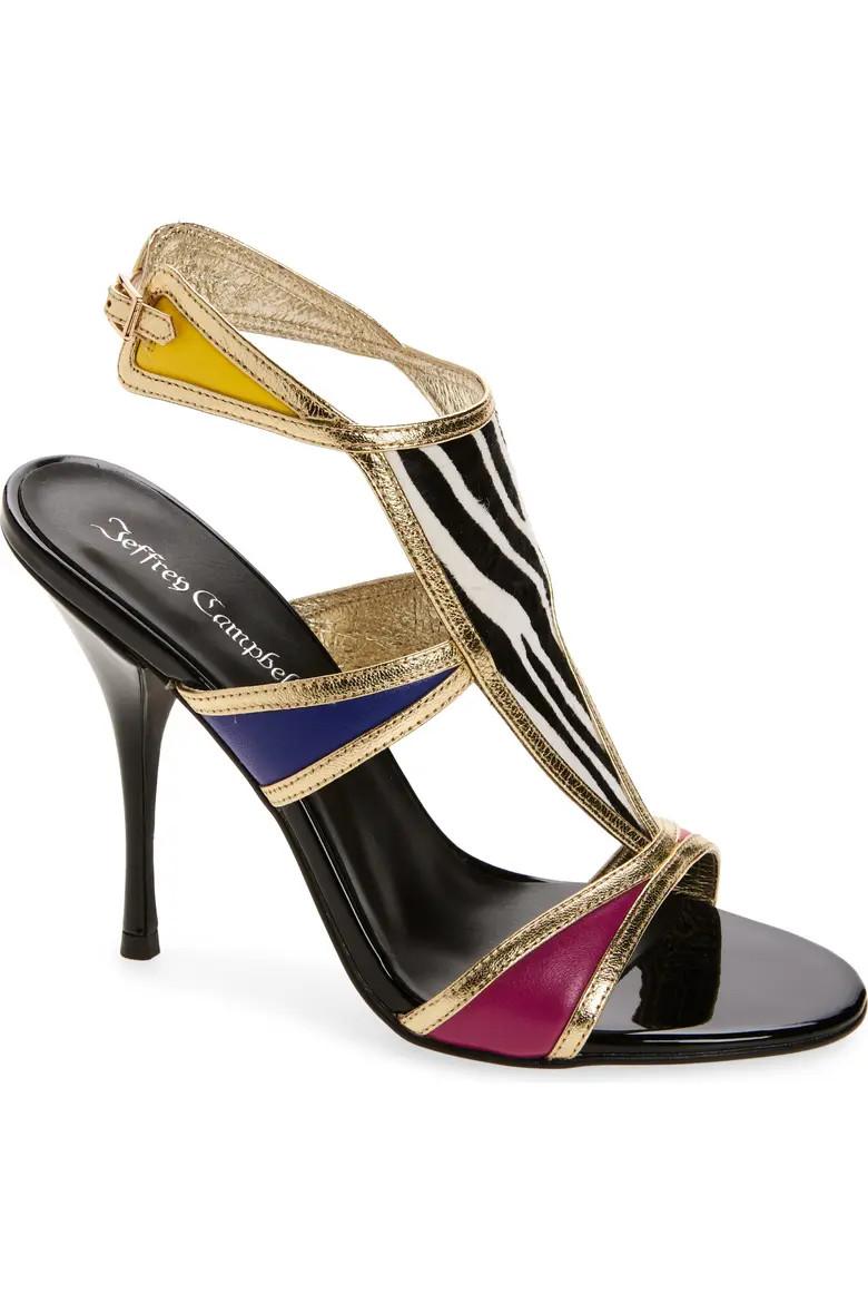Jeffrey Campbell Kaleido Ankle Strap Sandal in Brown Patent Multi at Nordstrom, Size 5.5 | Nordstrom