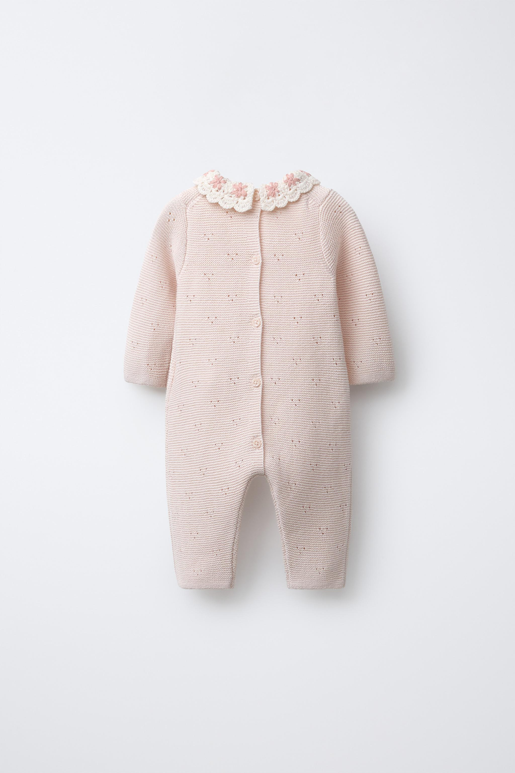 KNIT JUMPSUIT WITH CROCHET COLLAR AND EMBROIDERED FLOWERS | Zara US