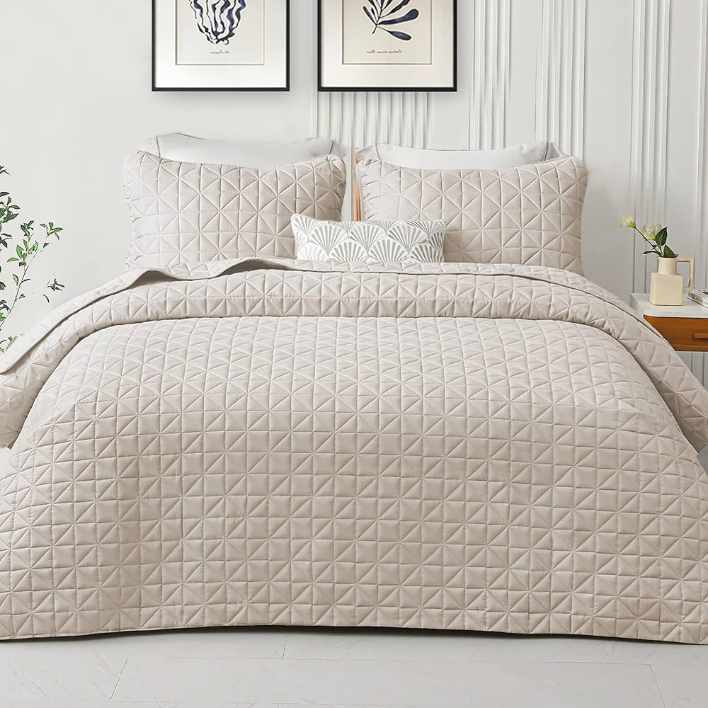 Exclusivo Mezcla Queen Size Quilt Sets, Lightweight Bone Quilts Geometric Stitched Pattern with ... | Amazon (US)