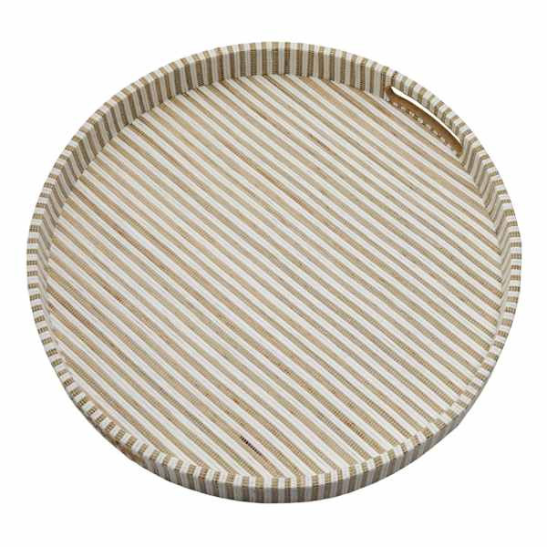 Striped Woven Tray with Inlay Handle, 18" | At Home