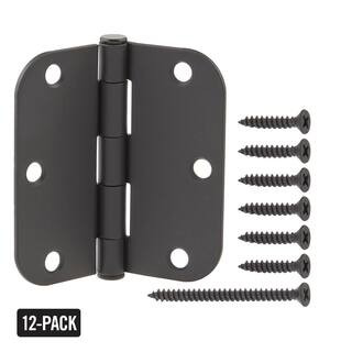 12-Pack 3-1/2 in. x 5/8 in. Radius Matte Black Squeak-Free Butt Door Hinge | The Home Depot