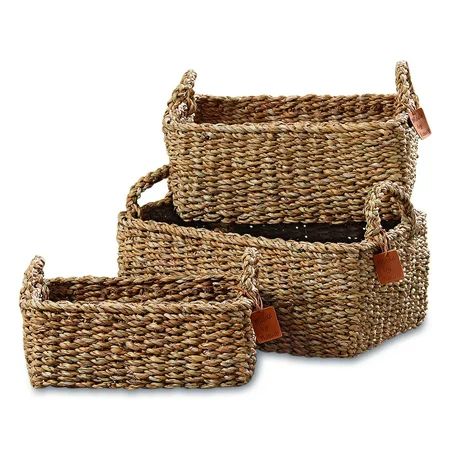 Made by Nature Rectangular Rustic Chunky Weave Seagrass Nesting Baskets with Top Side Handles, Set o | Walmart (US)