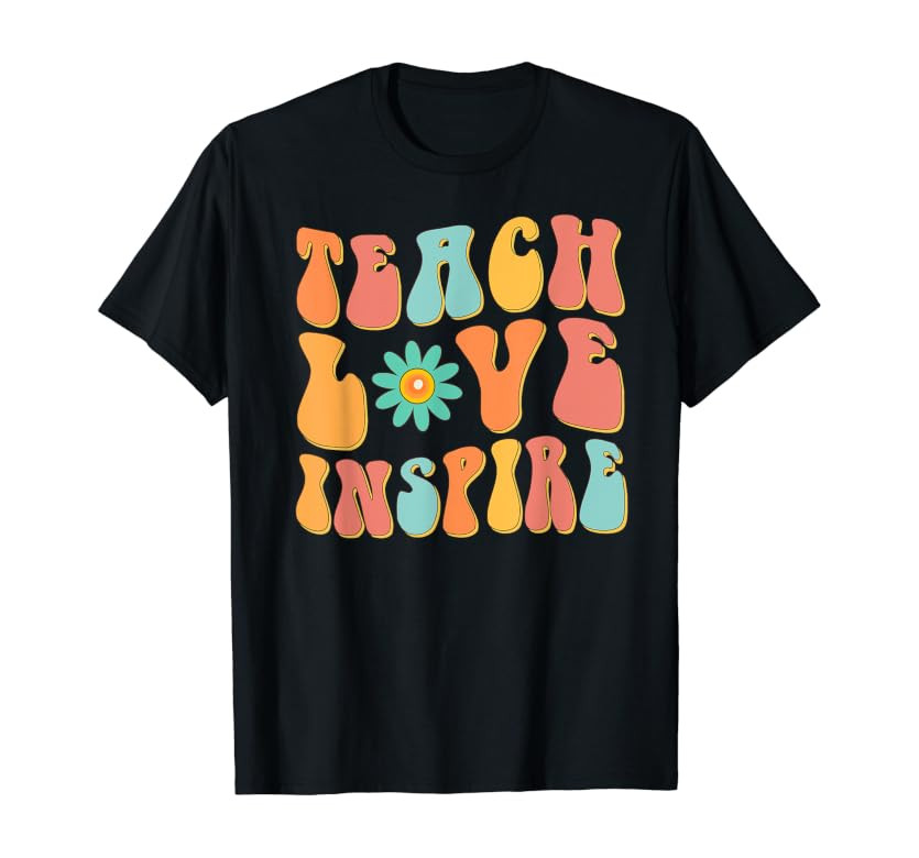 Teach Love Inspire Retro Groovy Design Back To School T-Shirt | Amazon (US)