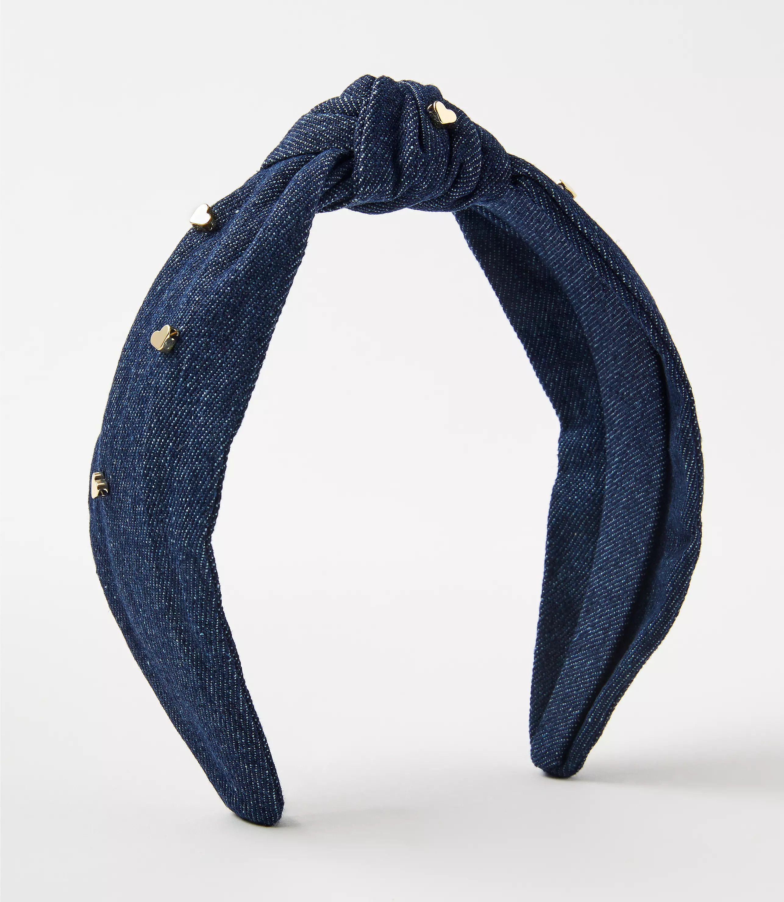 Pearlized Heart Denim Headband | LOFT