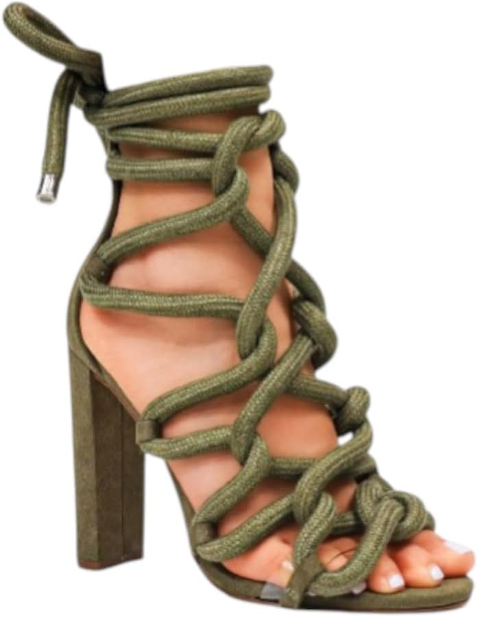 Liliana Women Chunky heel rope lace up high heel sandals | Amazon (US)