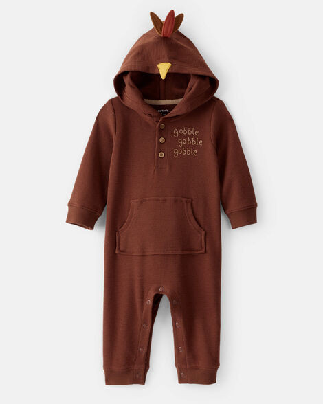 Baby Turkey Long-Sleeve Hooded Jumpsuit - Brown | Carter's Inc