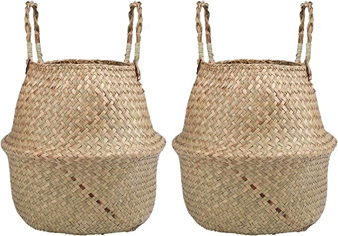 Yesland 2 Pack Woven Seagrass Plant Basket with Handles, Ideal for Storage Plant Pot Basket, Laun... | Amazon (US)