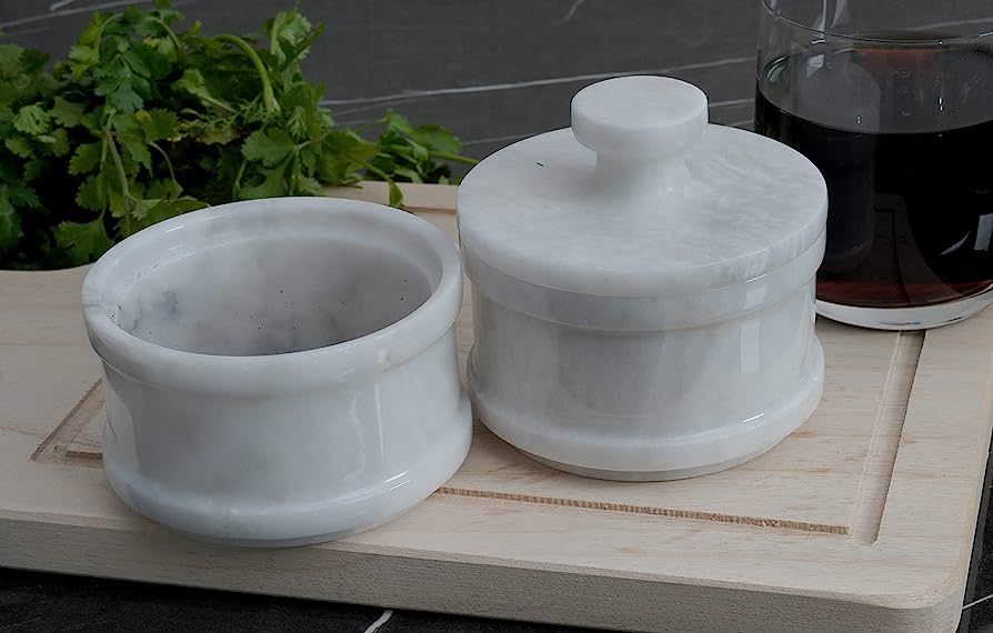 Radicaln Handmade Marble White 5” Dual Salt Cellar & Brown Sugar Keeper – 2” Each Herb Jar ... | Amazon (US)