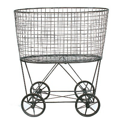Metal Vintage Laundry Basket with Wheels - Storied Home: Garment Storage, Multipurpose Basket | Target