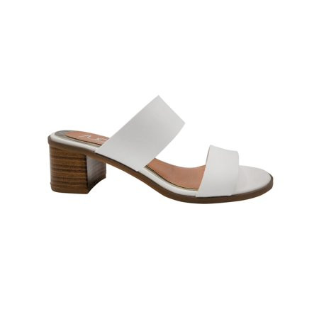 SUGAR Womens White Double Banded Straps Comfort Halo Round Toe Block Heel Slip On Slide Sandals 7.5  | Walmart (US)