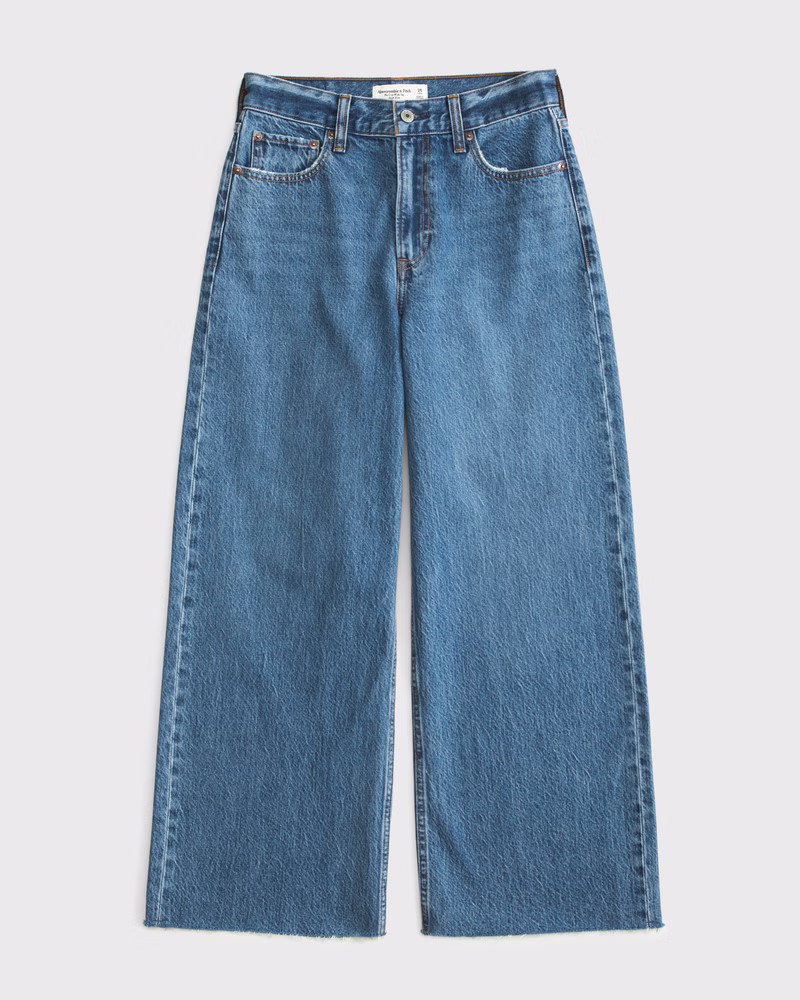 Abercrombie & Fitch Women's High Rise Cropped Wide Leg Jean in Dark Fray Hem - Size 26 LONG | Abercrombie & Fitch (US)