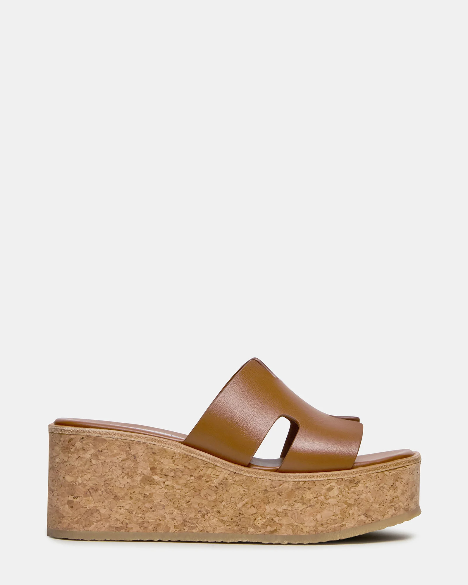 HARMONY Cognac Leather Wedge Mule Cork Platform Women's Sandal | Steve Madden (US)