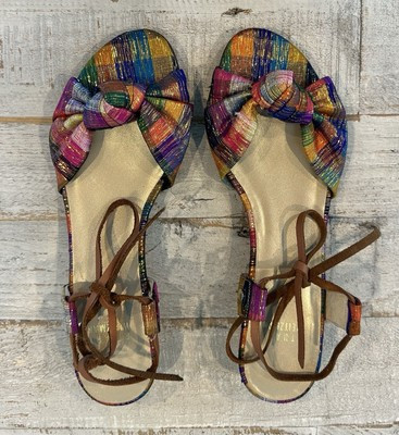 New Stuart Weitzman Size 5.5 Multicolor Candy Plaid Silk Bow Tinsel Sandal EUC | eBay | eBay US