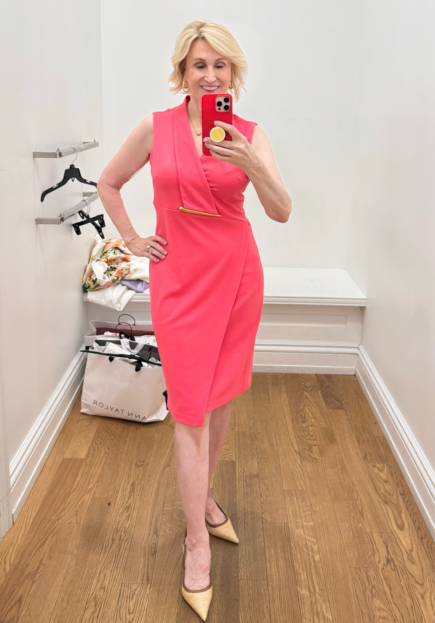 A bright pink moment was definitely needed 💕 I spotted this dress at Macy’s and instantly fell in love with the color and flattering wrap-style silhouette. It’s one of those pieces that makes you feel dressed up the second you put it on — minimal effort, maximum confidence ✨ Paired it with neutral heels and let the dress do all the talking.

#LTKootd #LTKSeasonal #LTKOver40