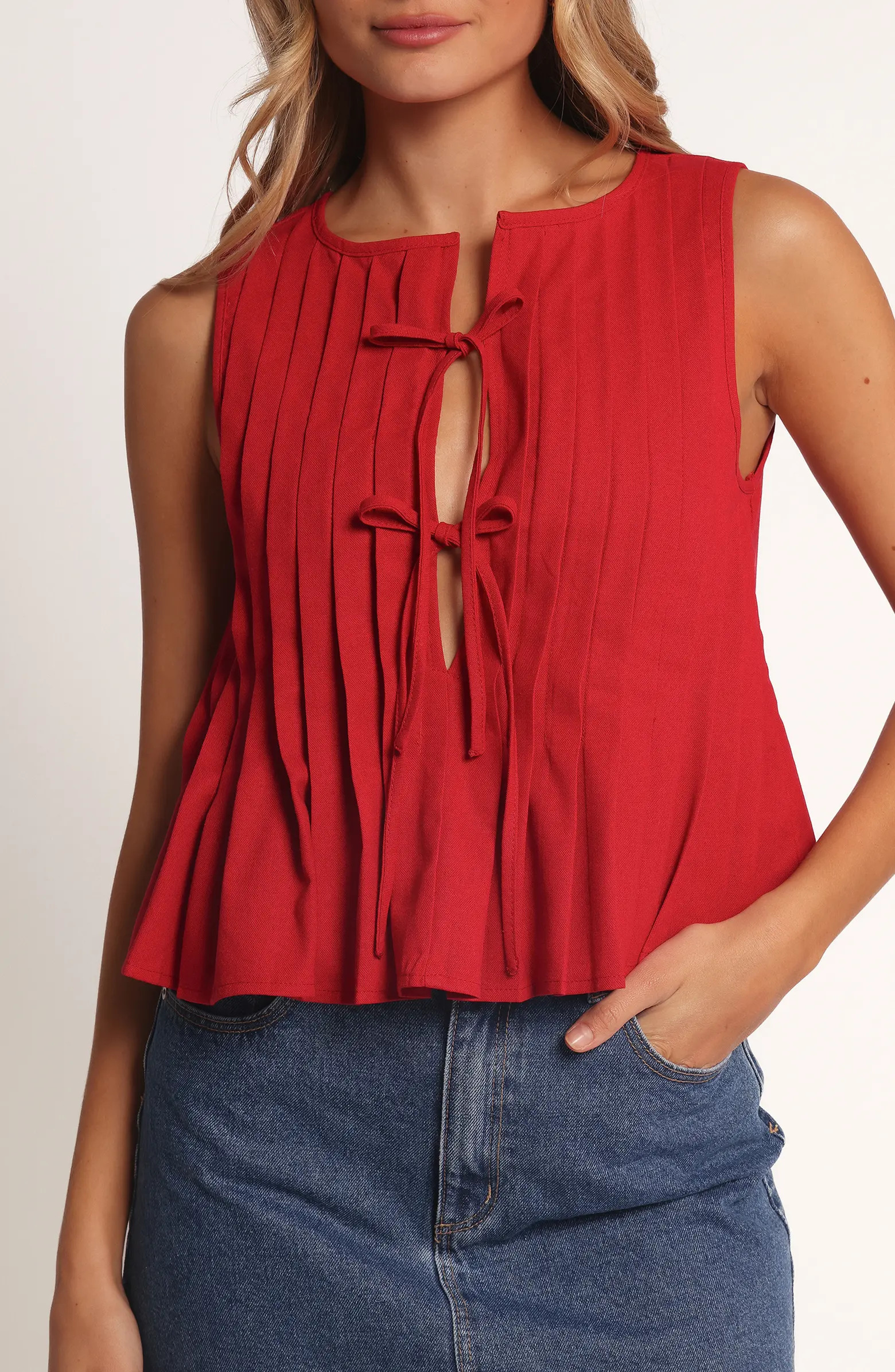 Delia Tie Front Pleat Tank | Nordstrom