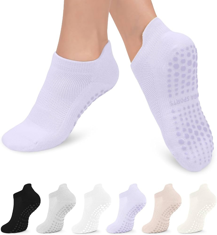 6 Pairs Pilates Grip Socks for Women, Non-slip Yoga Athletic Socks for Barre Ballet Barefoot Work... | Amazon (US)