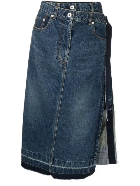 Sacai Asymmetric Denim Midi Skirt - Farfetch | Farfetch Global