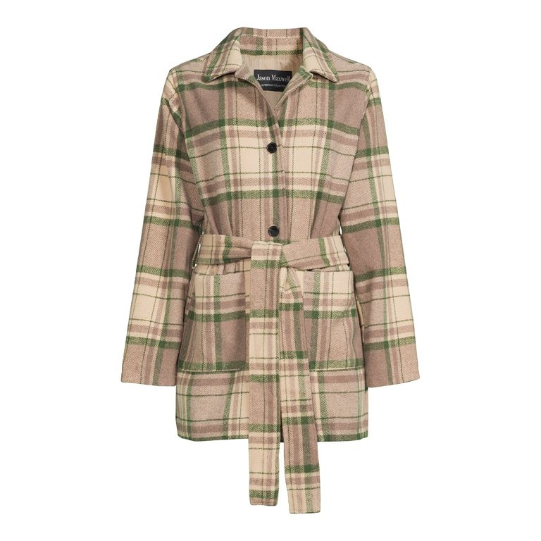 Jason Maxwell Women's Plaid Belted Shirt Jacket | Walmart (US)