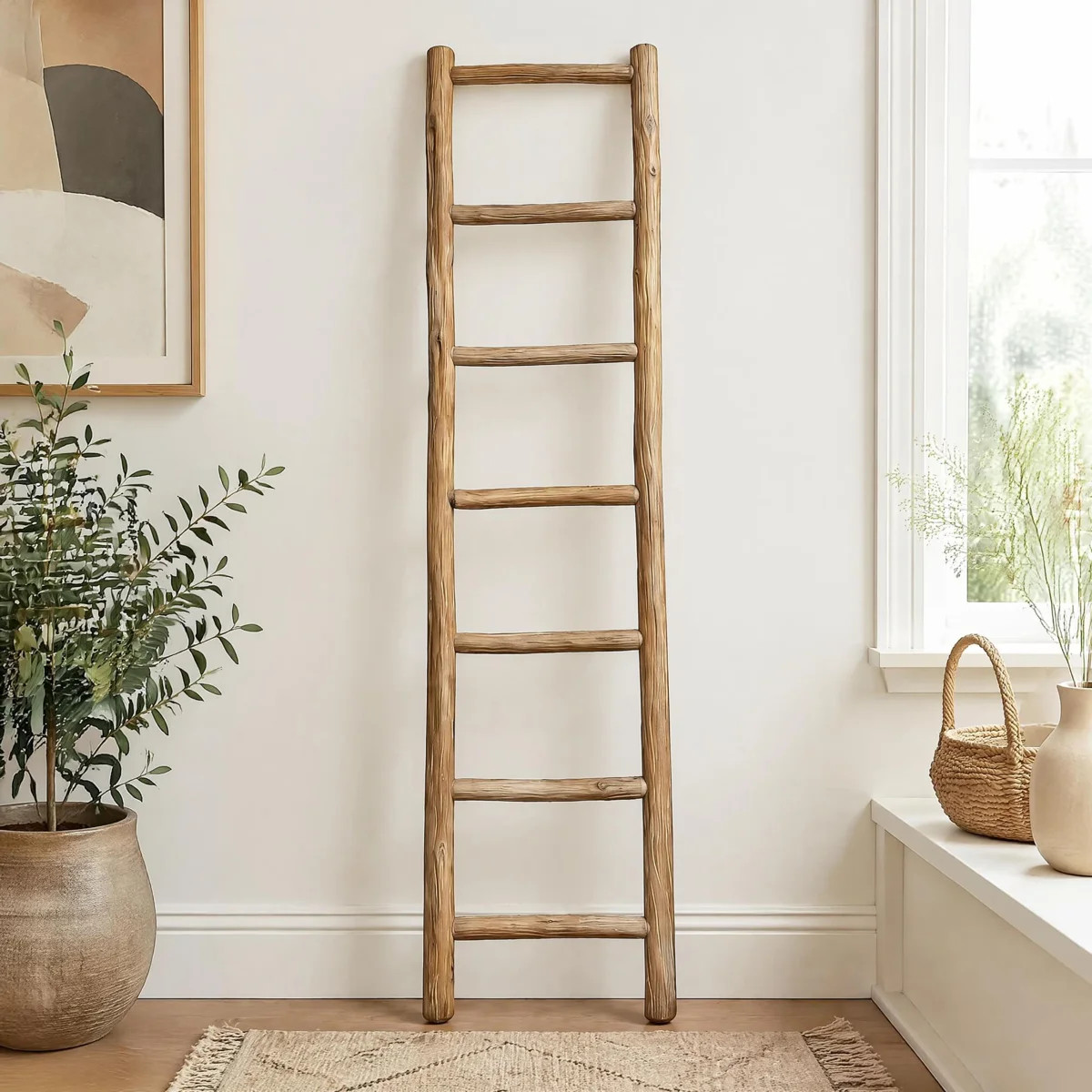 76" Solid Wood Blanket Ladder, Fully Assembled 7-Tier Natural Handcrafted Towel Ladder for Bathro... | Wayfair North America