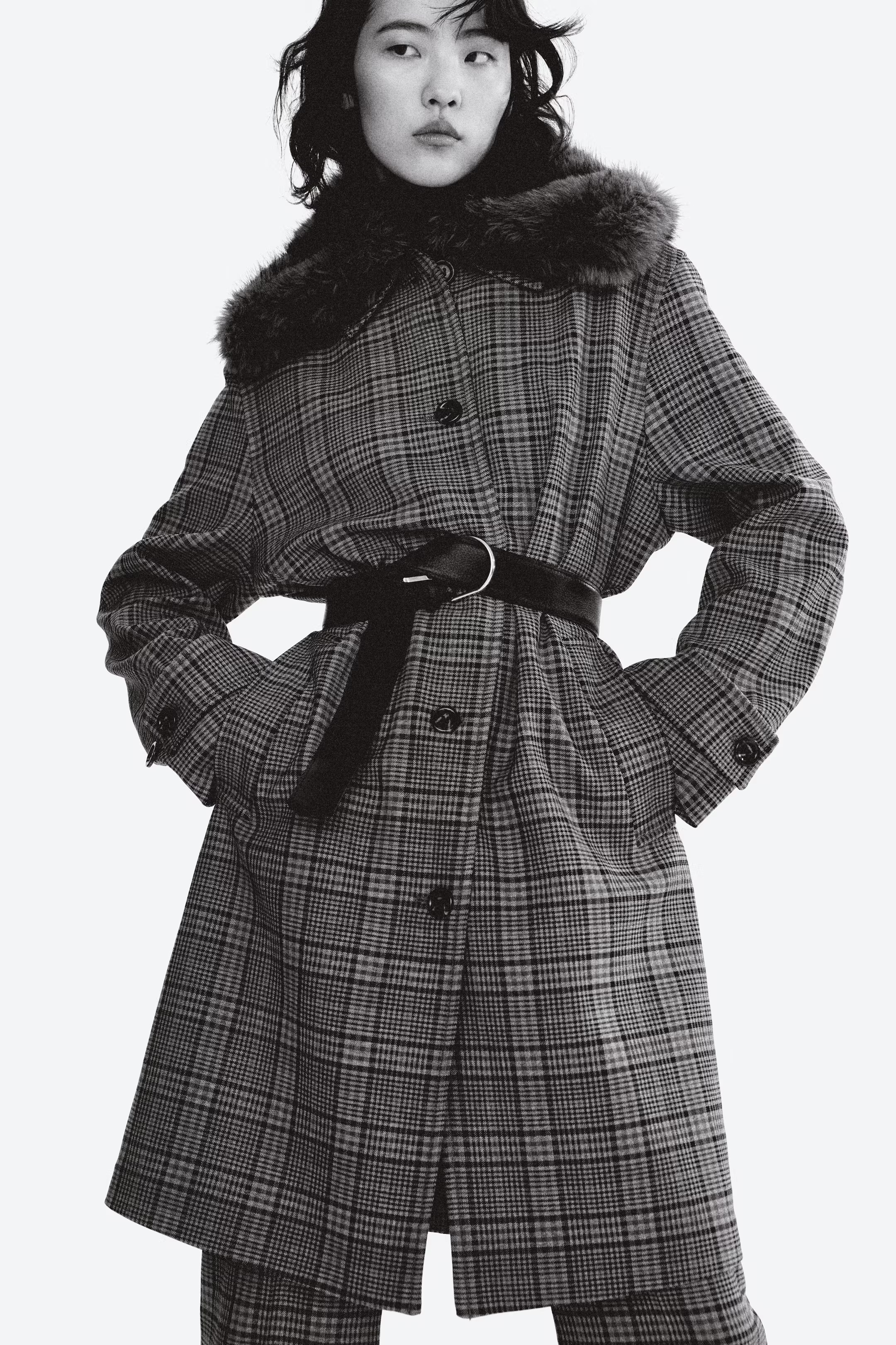 Car coat - Dark brown/Checked - Ladies | H&M GB | H&M (UK, MY, IN, SG, PH, TW, HK)