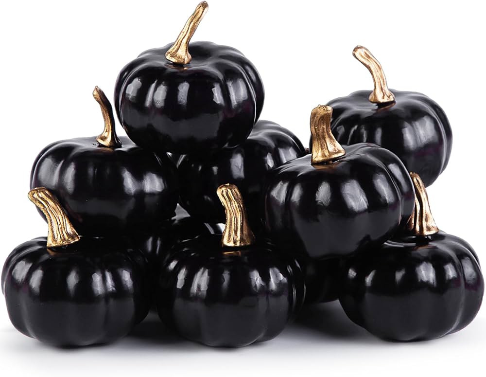 HAKACC 10PCS Artificial Black Pumpkins, Decorative Pumpkins Foam Pumpkins Black Pumpkins for Deco... | Amazon (US)