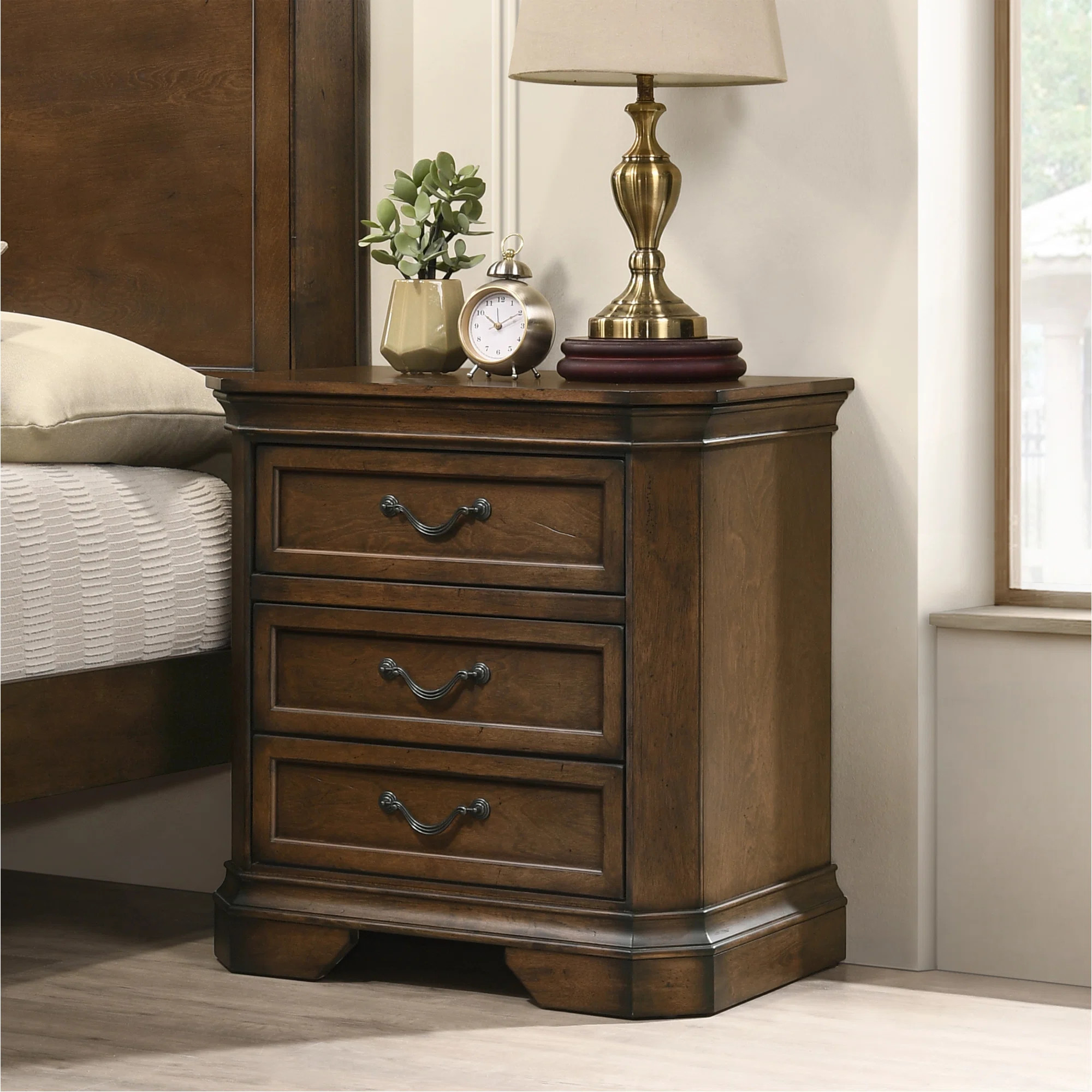 Ailany Traditional Wood 3-Drawer Nightstand, Antique Walnut/Brown | Wayfair North America