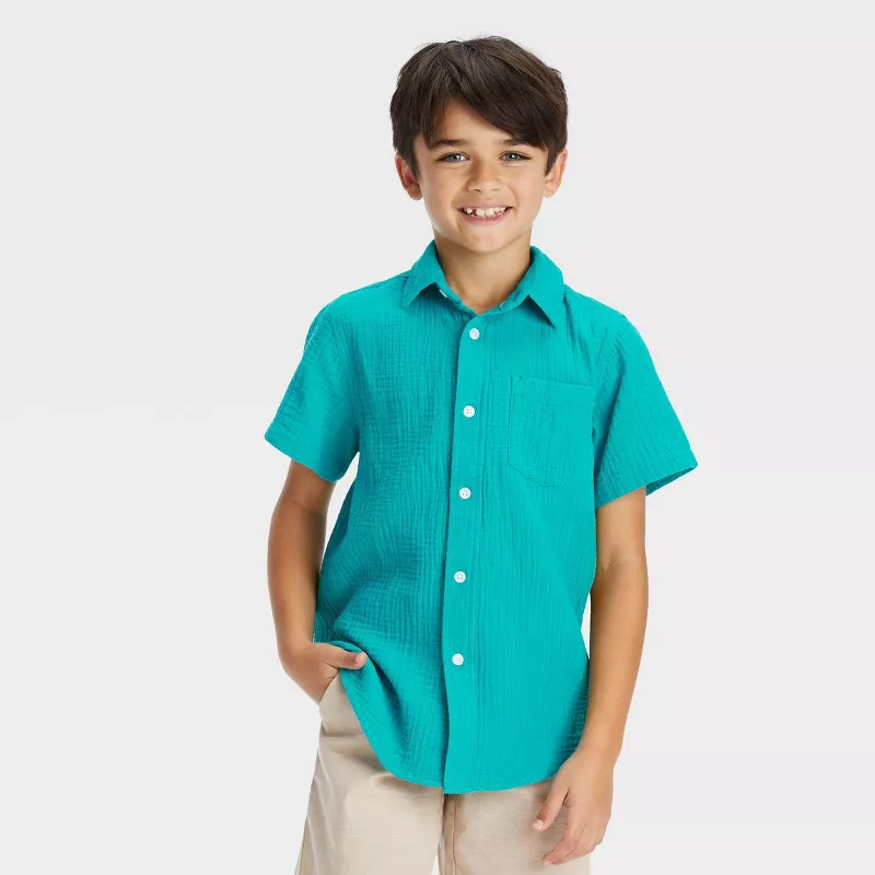 Boys' Short Sleeve Gauze Button-Down Shirt - Cat & Jack™ | Target